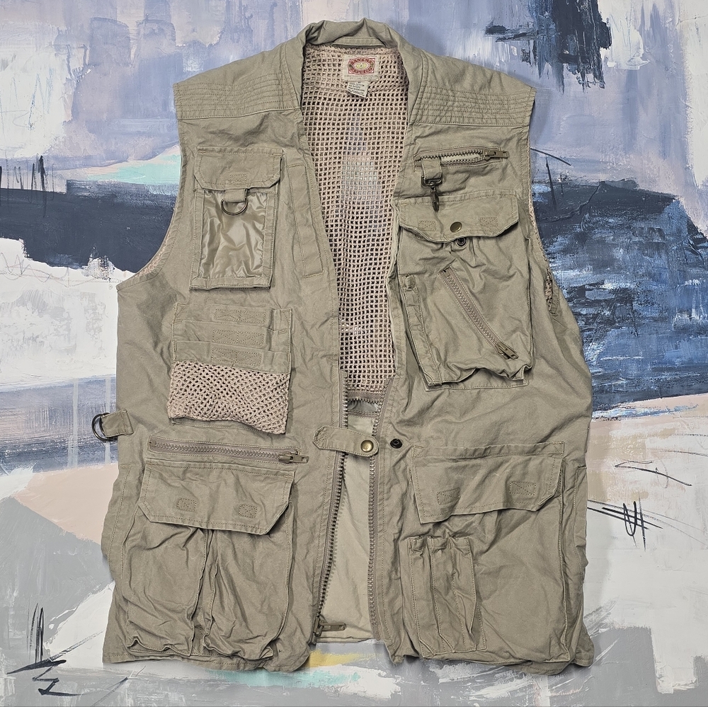 Vintage Banana Republic Men’s Safari Vest Sz Medium Khaki 100% Cotton 80s EUC!